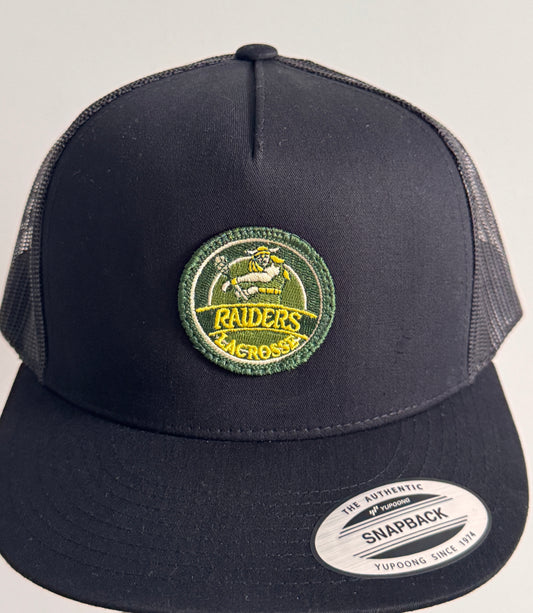 5 Panel Retro Trucker Cap with Embroidered Raiders Lacrosse Circle Logo Patch