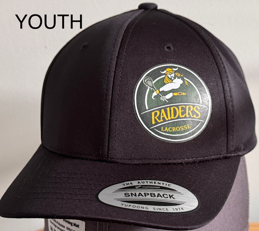 6 Panel Retro Trucker Cap with Offset Vinyl Raiders Lacrosse Circle Logo
