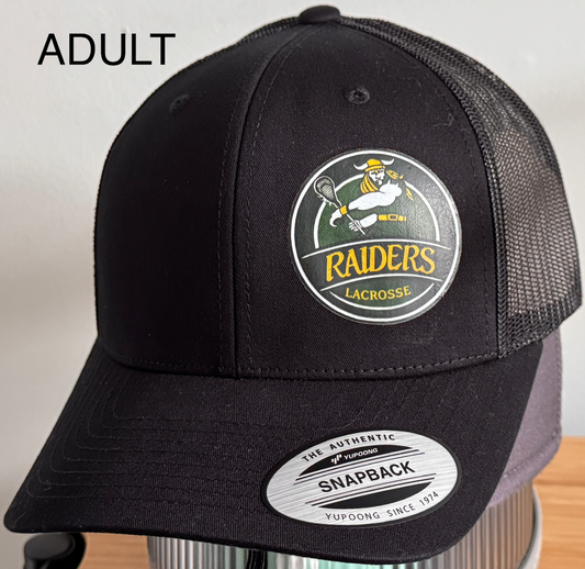 6 Panel Retro Trucker Cap with Offset Vinyl Raiders Lacrosse Circle Logo